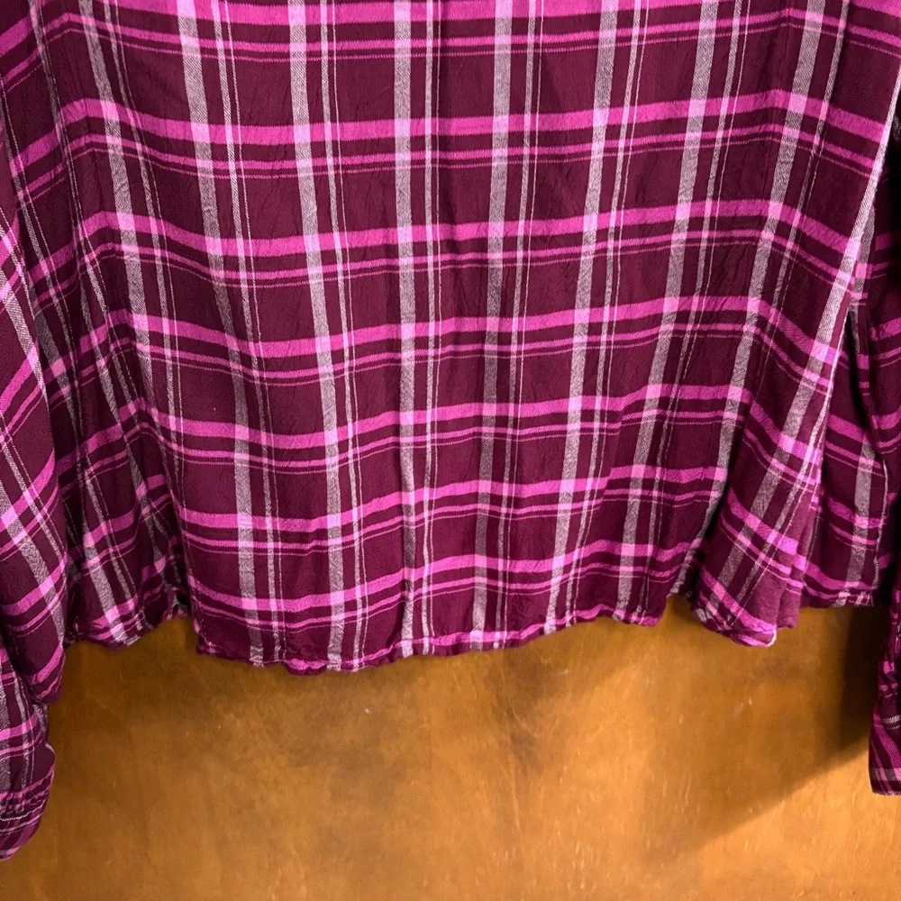 J. Crew Red Burgundy Plaid Ruffle Button Down Blouse Top 2X Office Preppy Boho